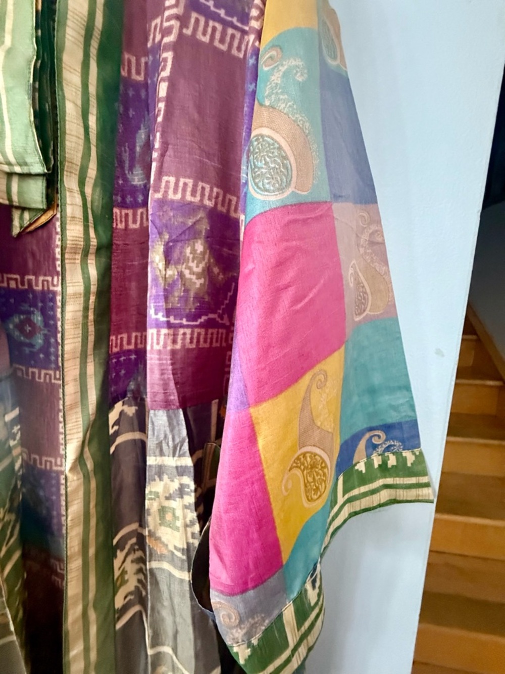 Patchwork Multi Color Robe Silk Saree Kimono Women’s Wrap Robe - Picture 3 of 6